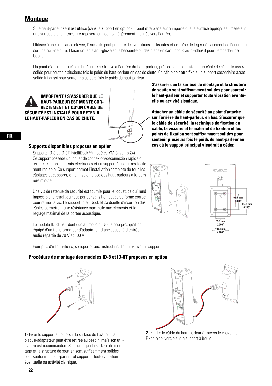 QSC Audio AD-S82H user manual Montage, Supports disponibles proposés en option 