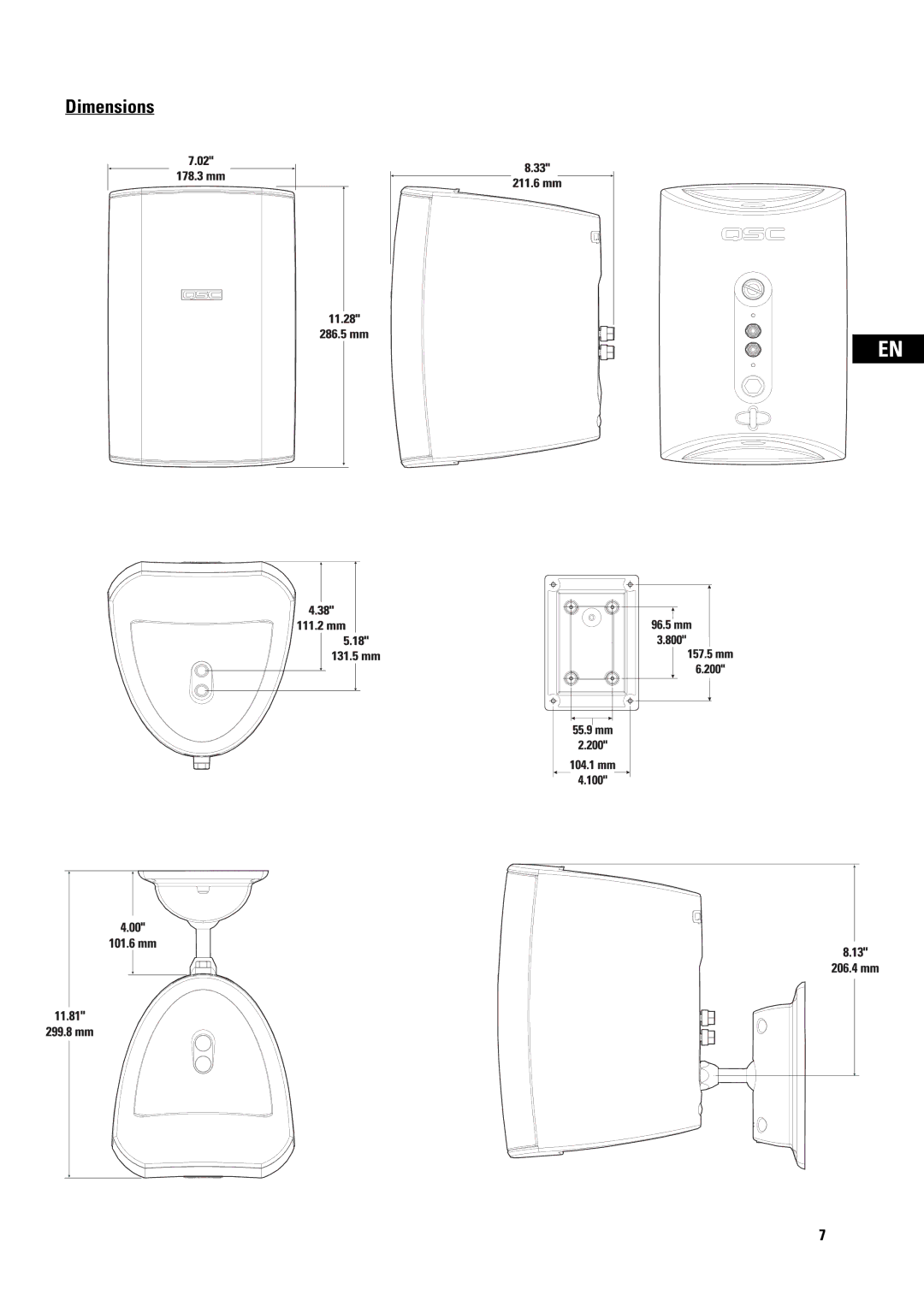 QSC Audio ADS52 user manual Dimensions 