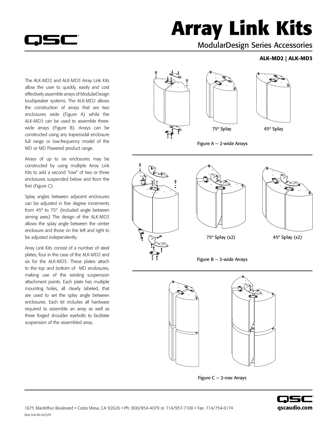 QSC Audio manual Array Link Kits, ModularDesign Series Accessories, ALK-MD2 ALK-MD3 