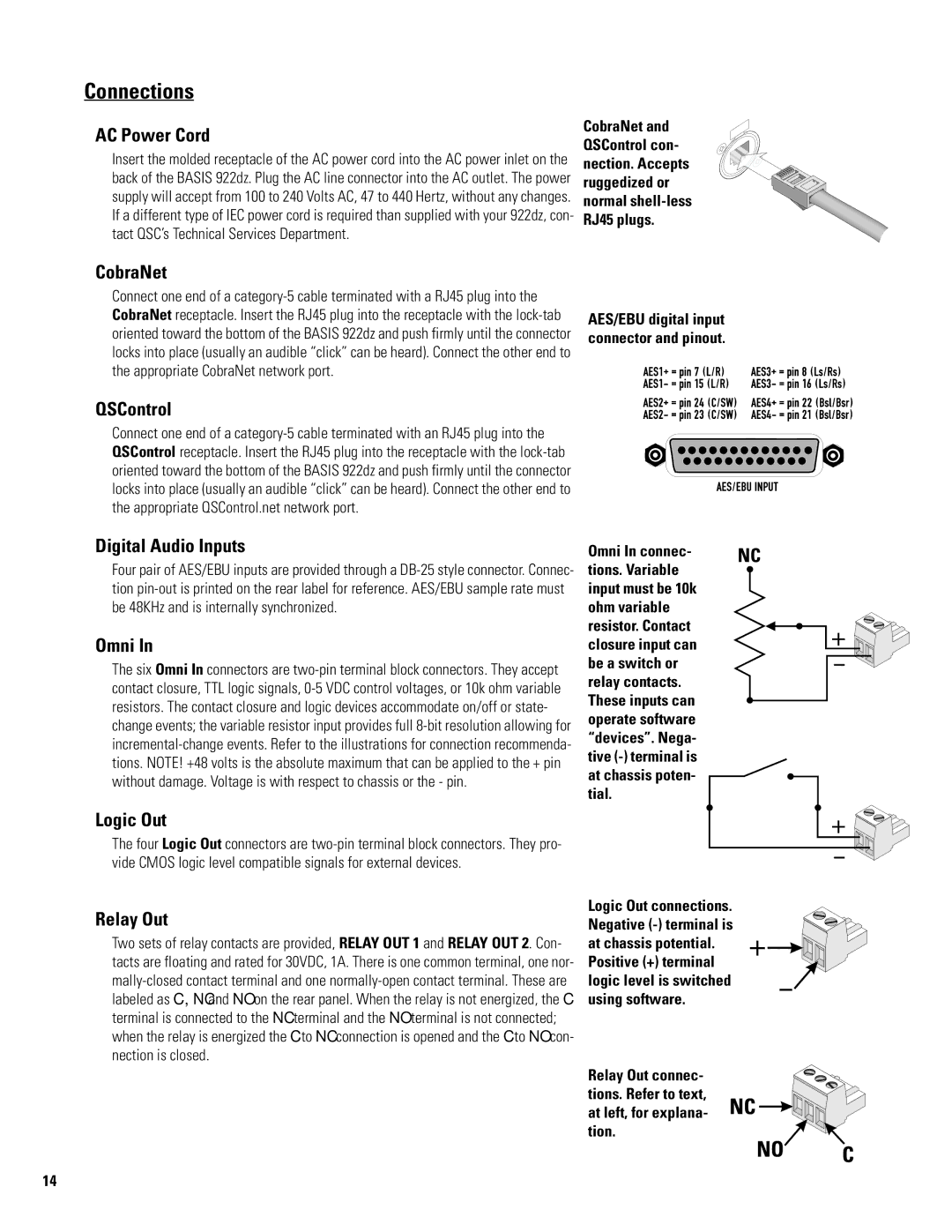 QSC Audio BASIS 922dz manual Connections 