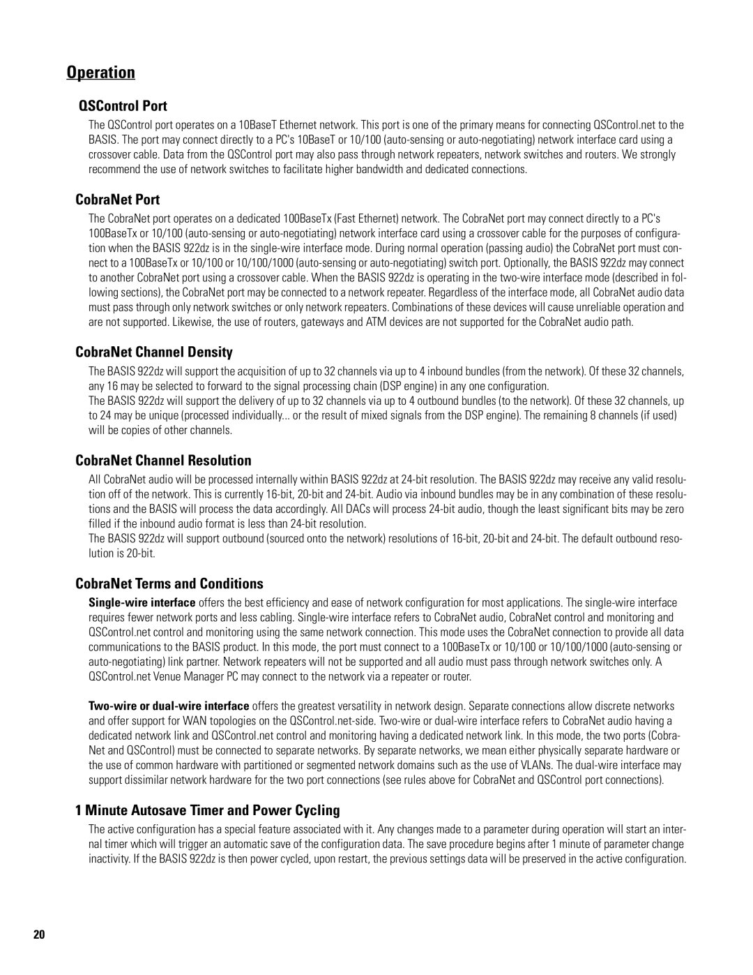 QSC Audio BASIS 922dz manual Operation 