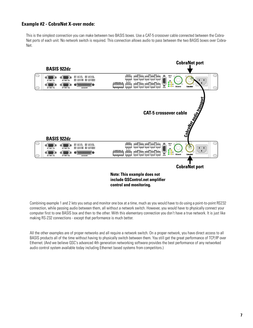 QSC Audio BASIS 922dz manual Example #2 CobraNet X-over mode 