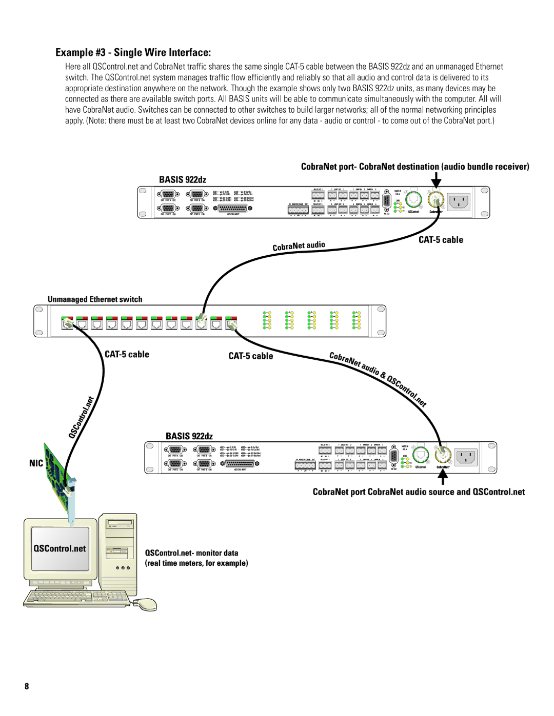 QSC Audio BASIS 922dz manual Example #3 Single Wire Interface 
