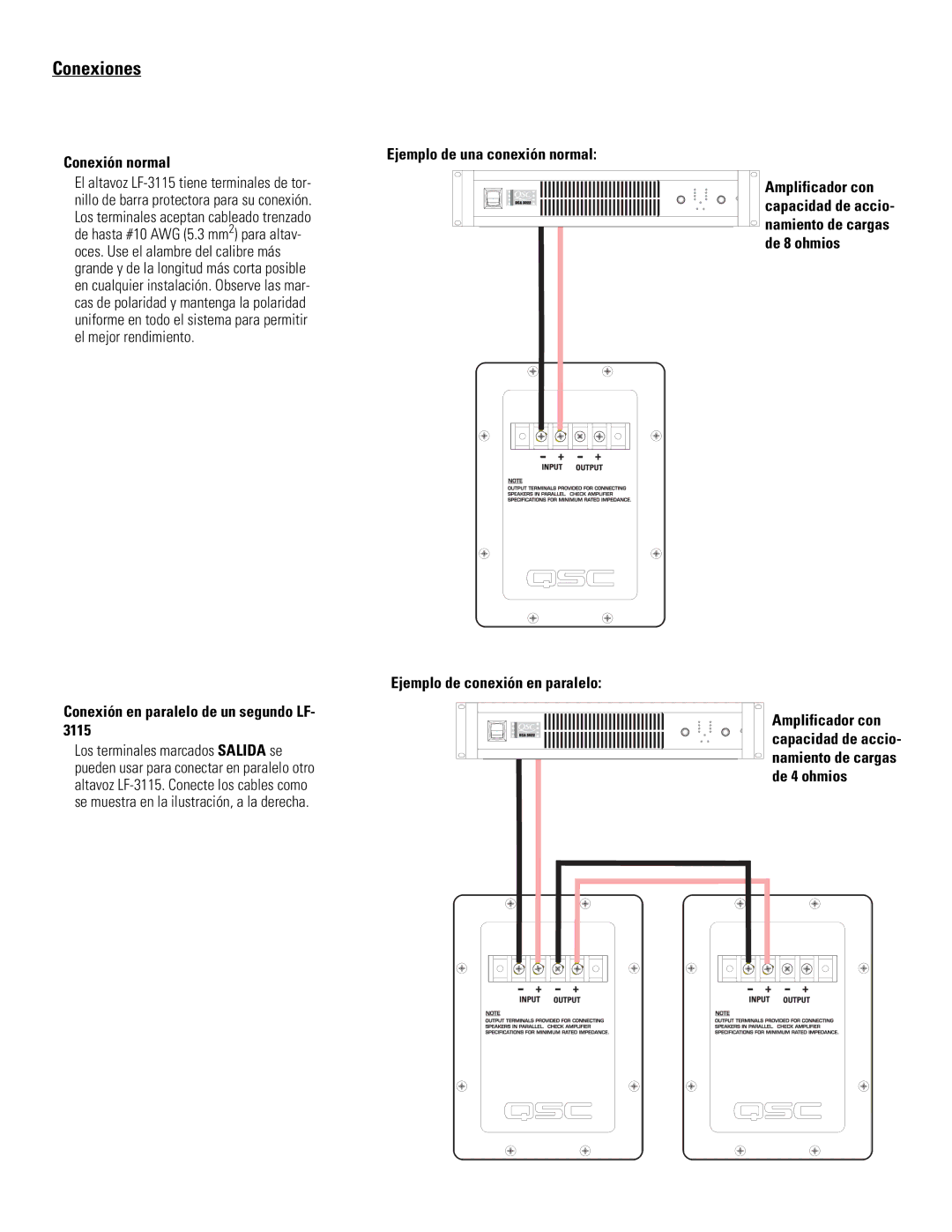 QSC Audio LF-3115, Cinema Low Frequency Loudspeaker Conexiones, Conexión normal, Conexión en paralelo de un segundo LF 