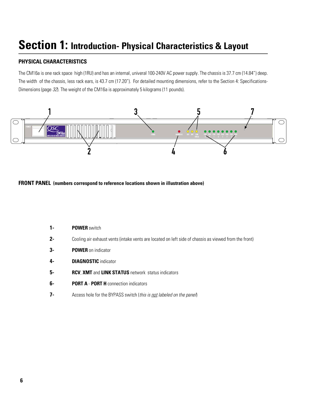 QSC Audio CM16a manual Introduction- Physical Characteristics & Layout 