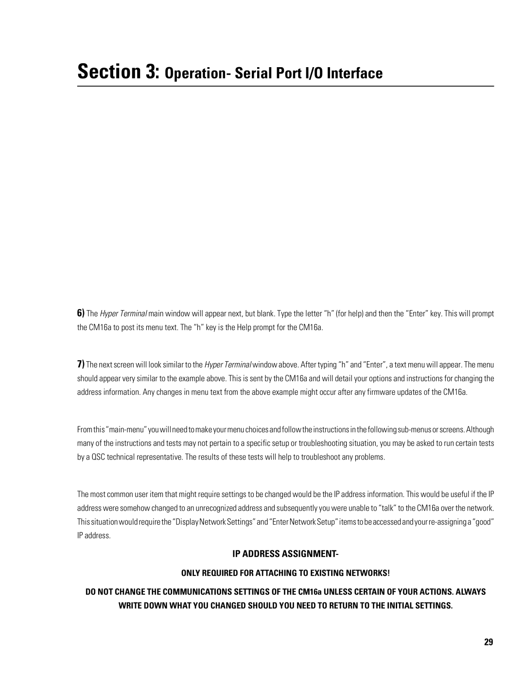 QSC Audio CM16a manual IP Address Assignment, Only Required for Attaching to Existing Networks 