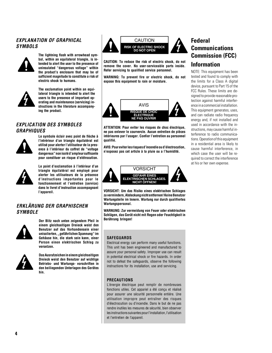 QSC Audio CM16a manual Federal Communications Commission FCC Information 