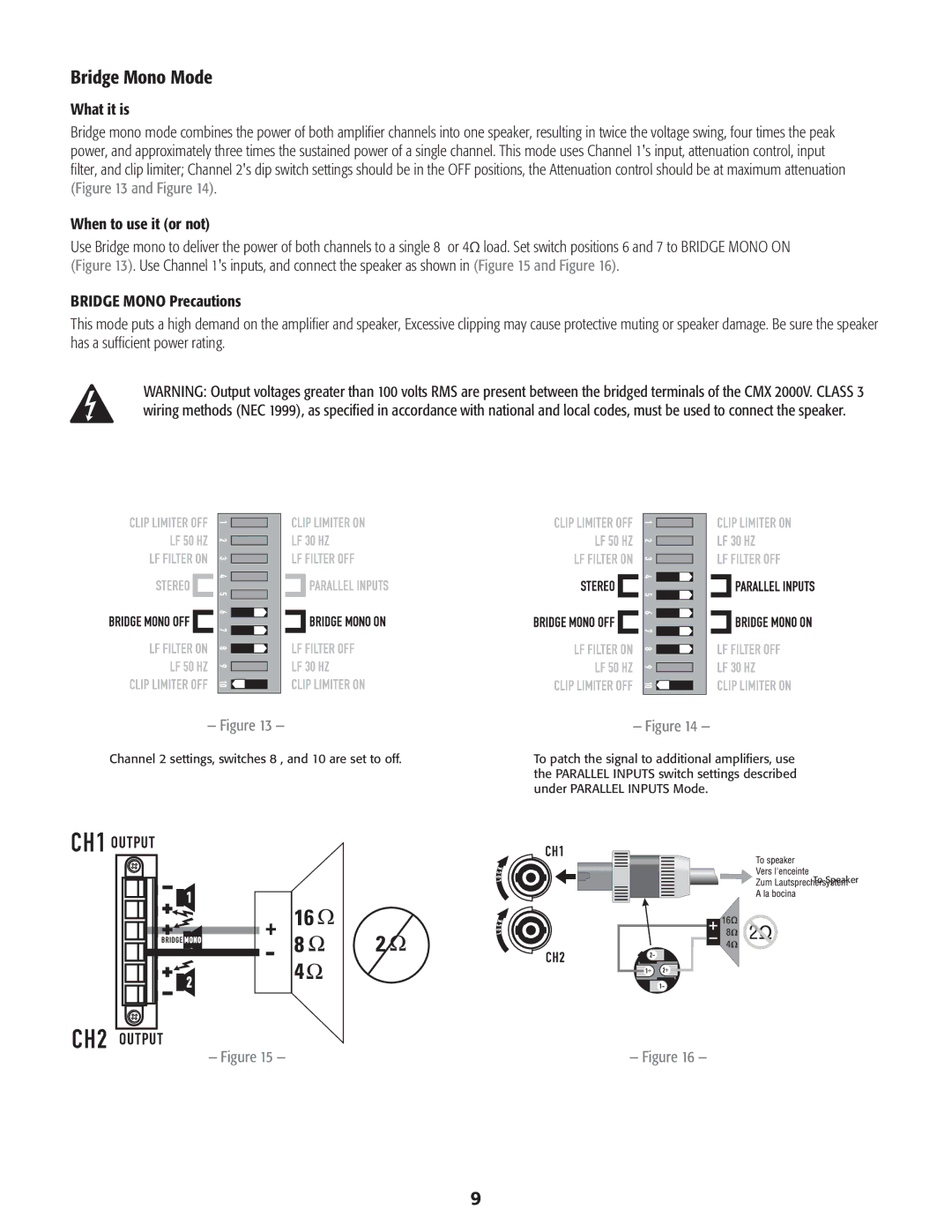 QSC Audio CMX 2000V user manual Bridge Mono Mode 