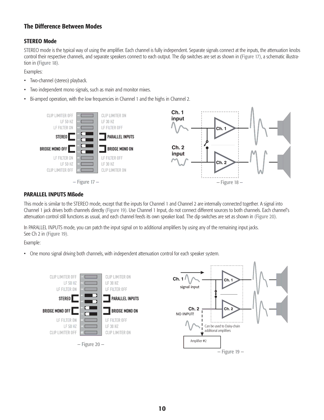 QSC Audio CMX 2000V user manual Difference Between Modes, Stereo Mode, Parallel Inputs Mßode 