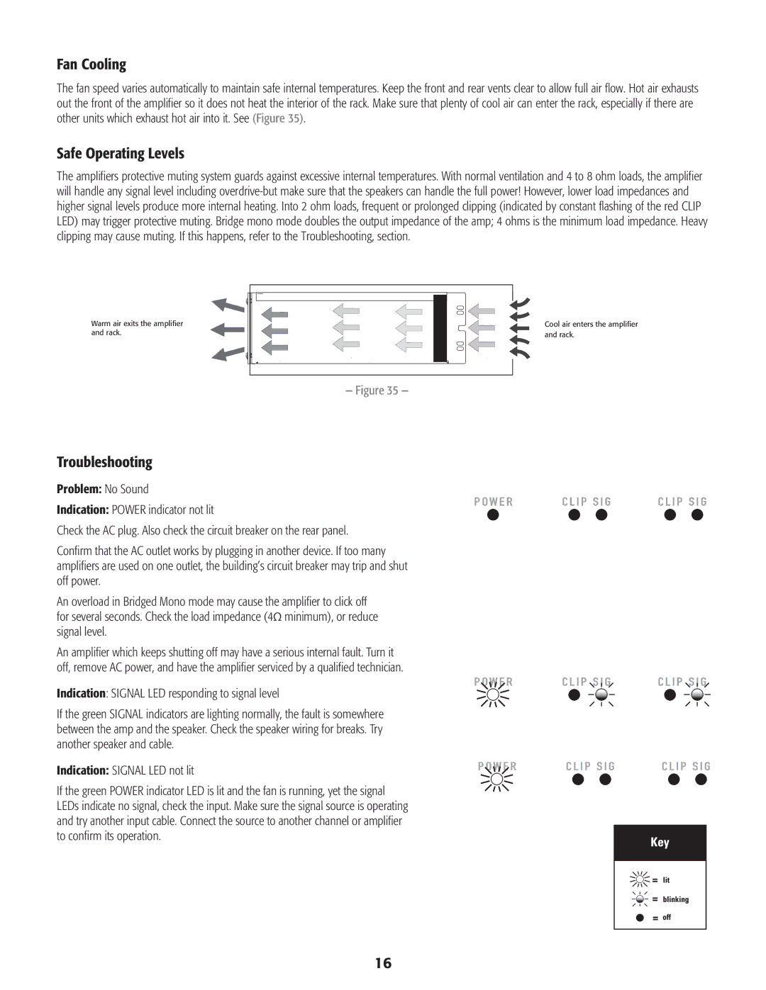 QSC Audio CMX 2000V user manual Fan Cooling, Safe Operating Levels, Troubleshooting 