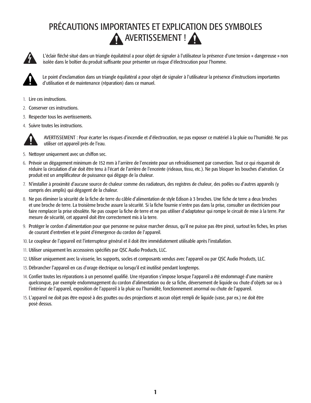 QSC Audio CMX 2000V user manual Avertissement 