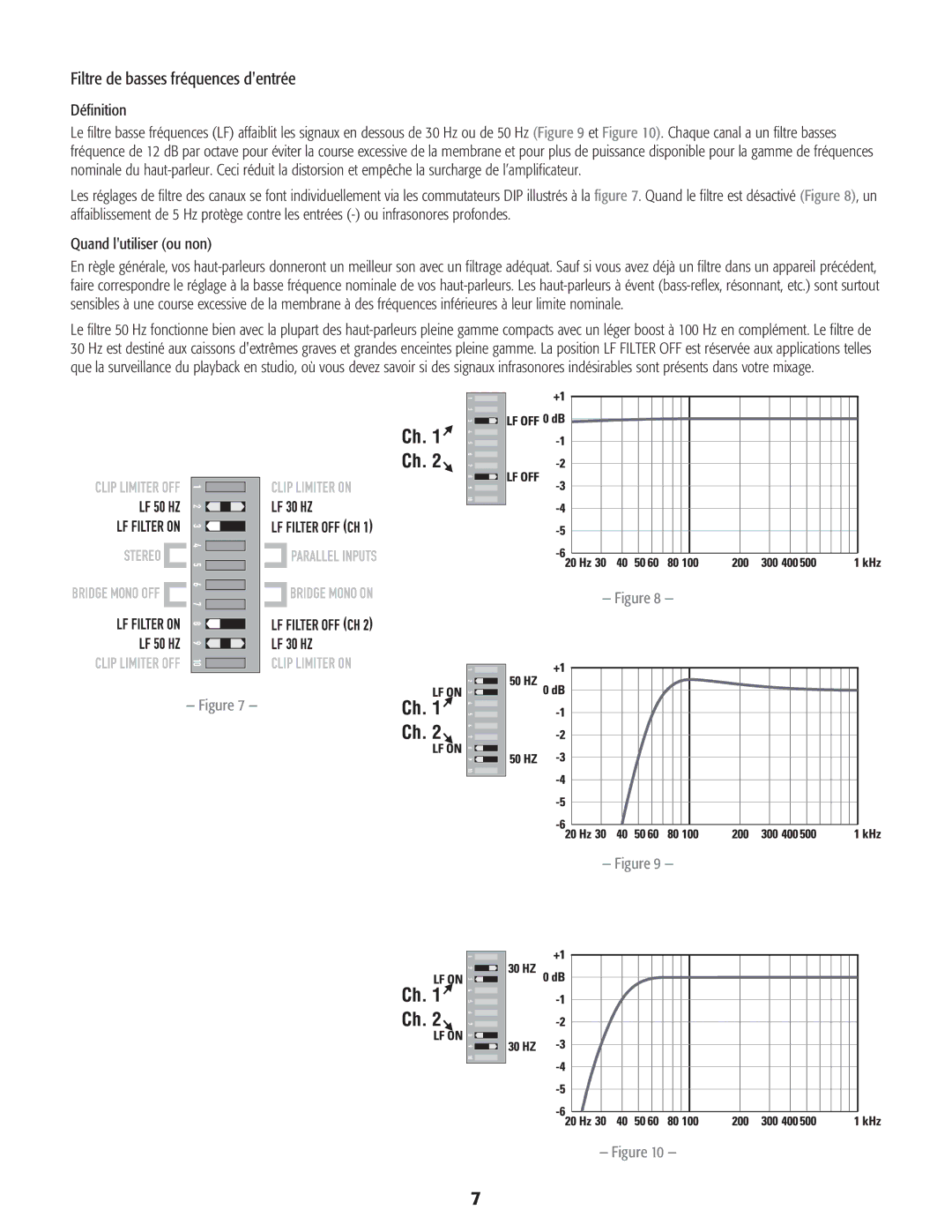 QSC Audio CMX 2000V user manual Filtre de basses fréquences dentrée 