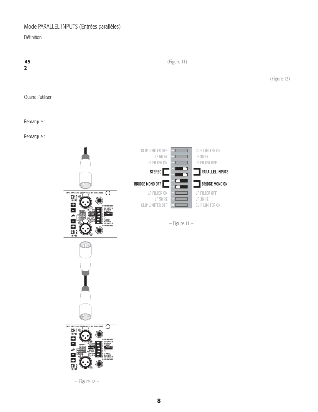 QSC Audio CMX 2000V user manual Mode Parallel Inputs Entrées parallèles 