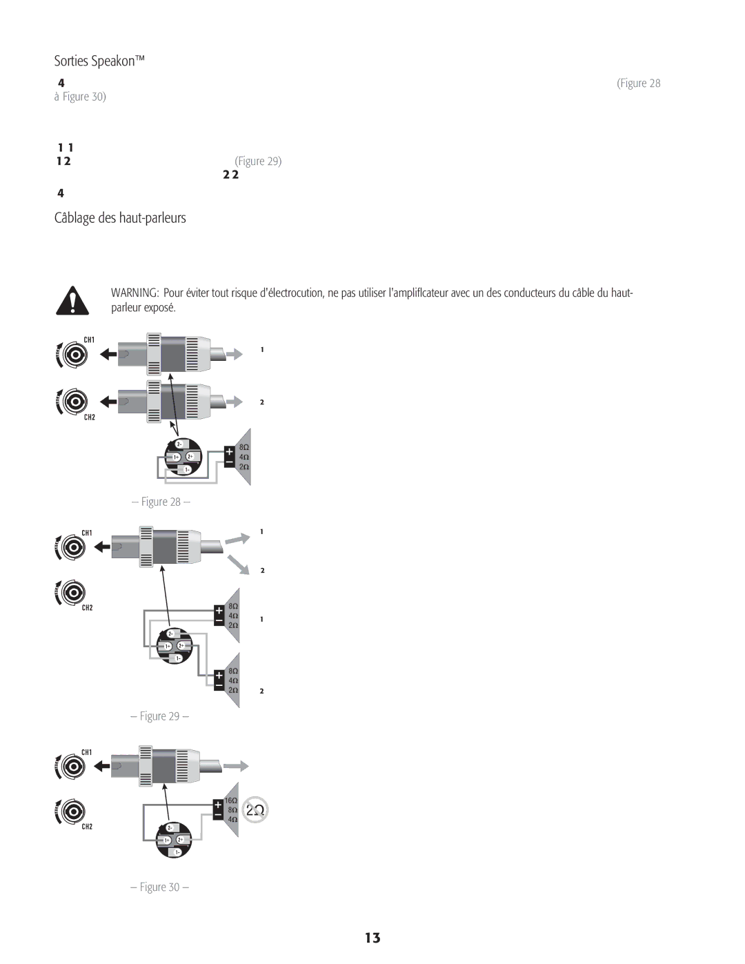 QSC Audio CMX 2000V user manual Sorties Speakon, Câblage des haut-parleurs 