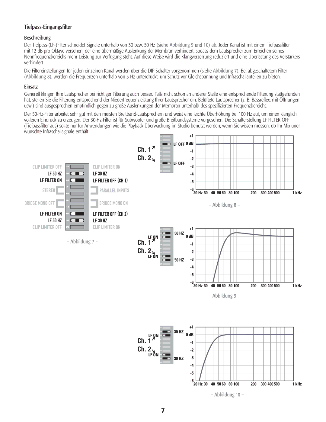 QSC Audio CMX 2000V user manual Tiefpass-Eingangsfilter 