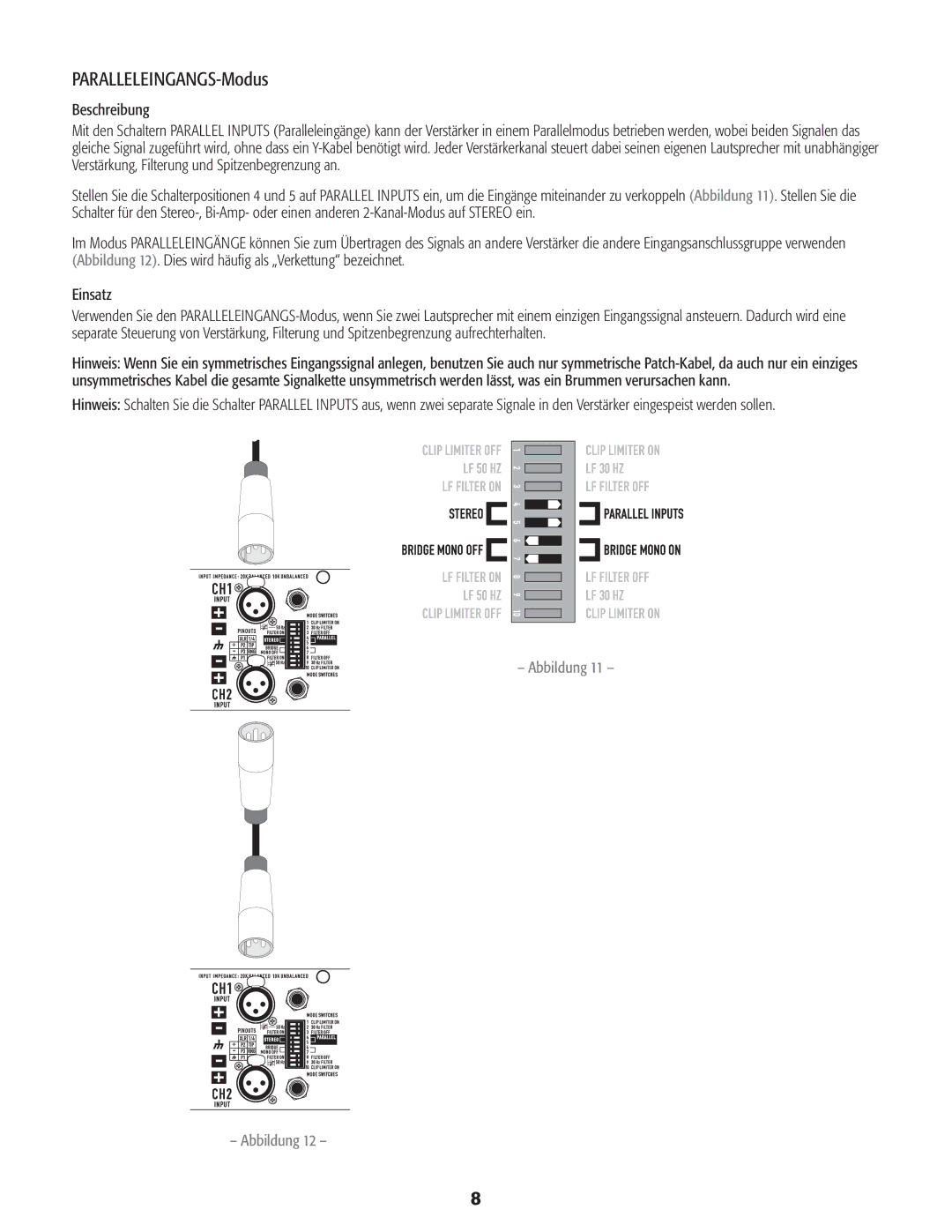 QSC Audio CMX 2000V user manual PARALLELEINGANGS-Modus 