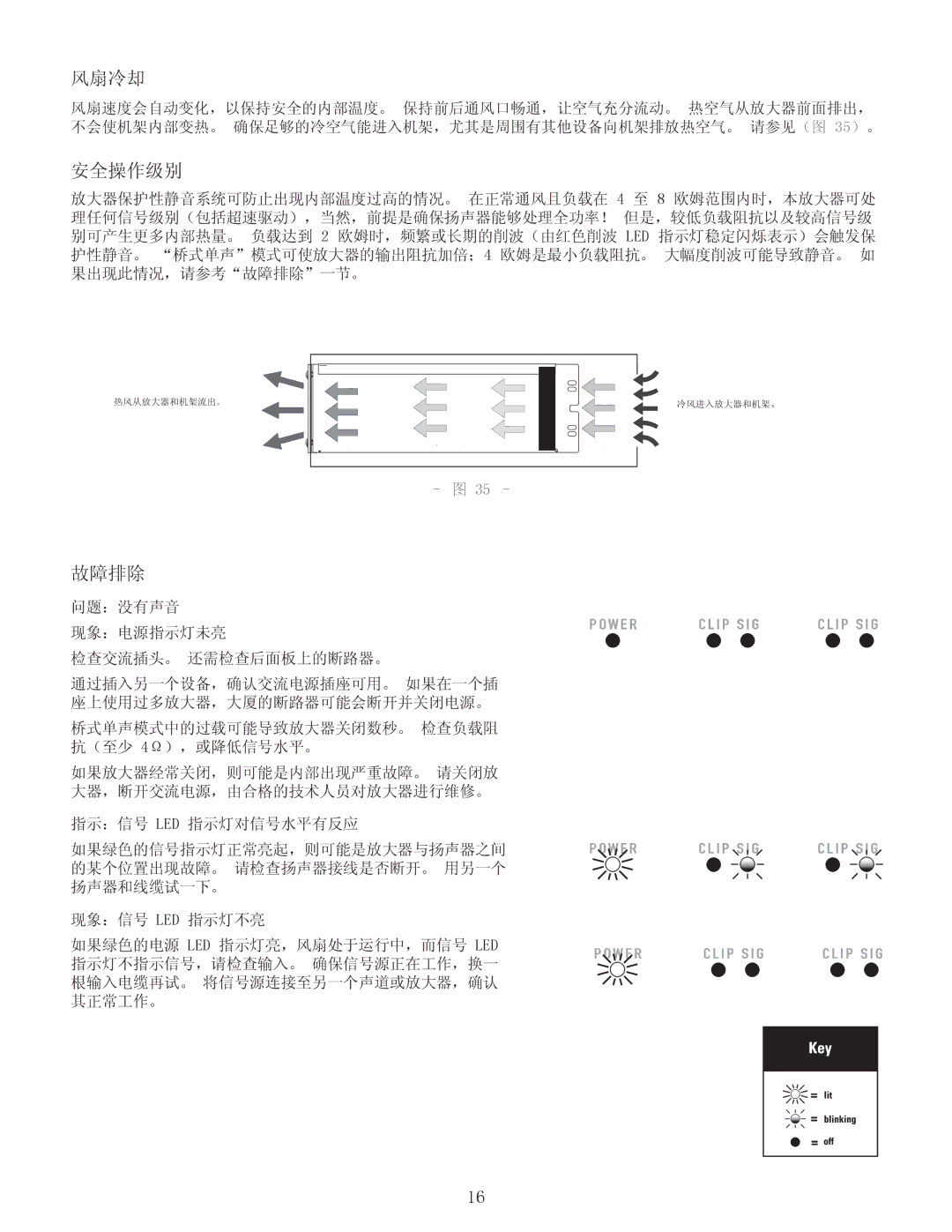 QSC Audio CMX 2000V user manual 风扇冷却, 安全操作级别, 故障排除 