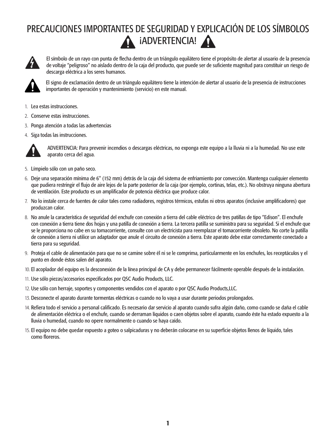 QSC Audio CMX 2000V user manual ¡Advertencia 