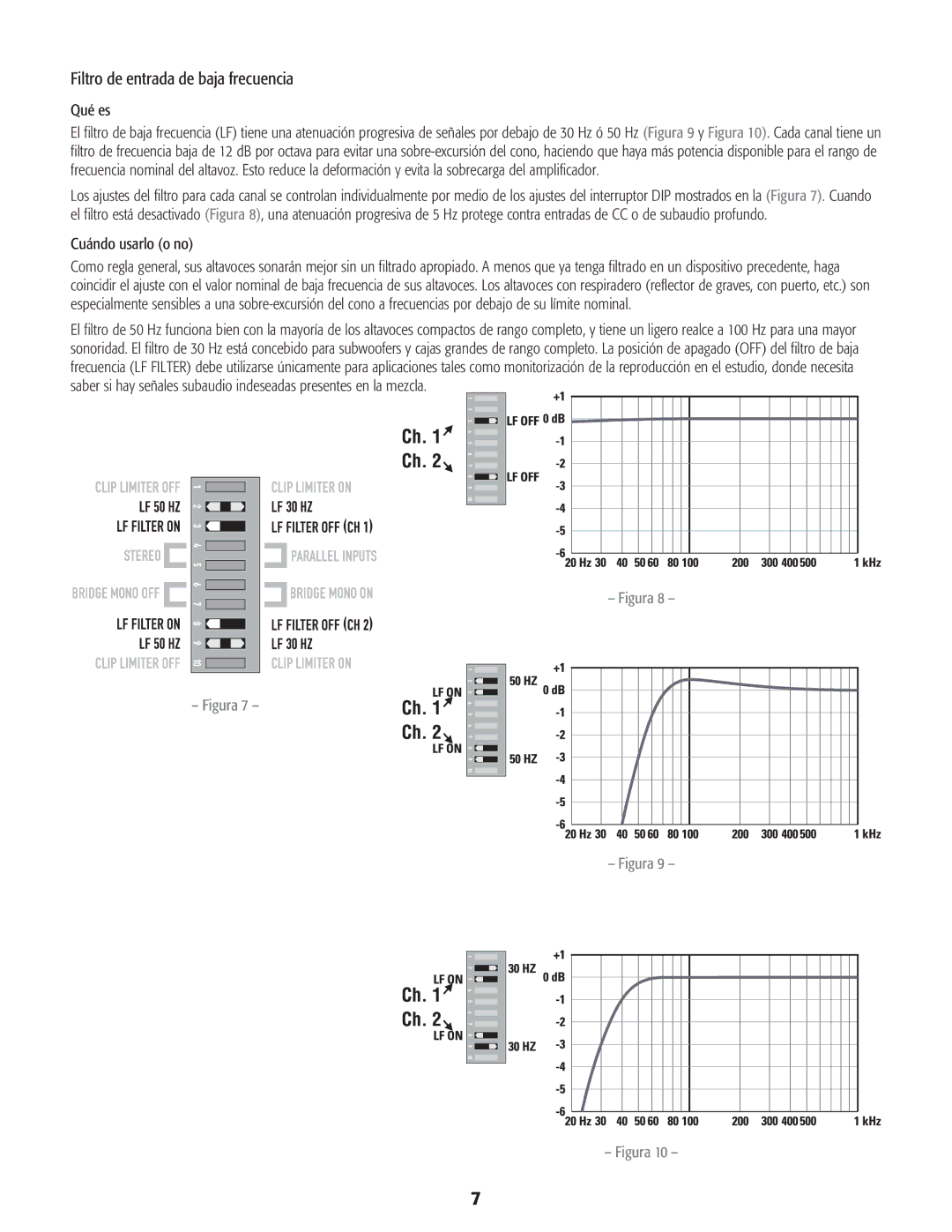 QSC Audio CMX 2000V user manual Filtro de entrada de baja frecuencia 