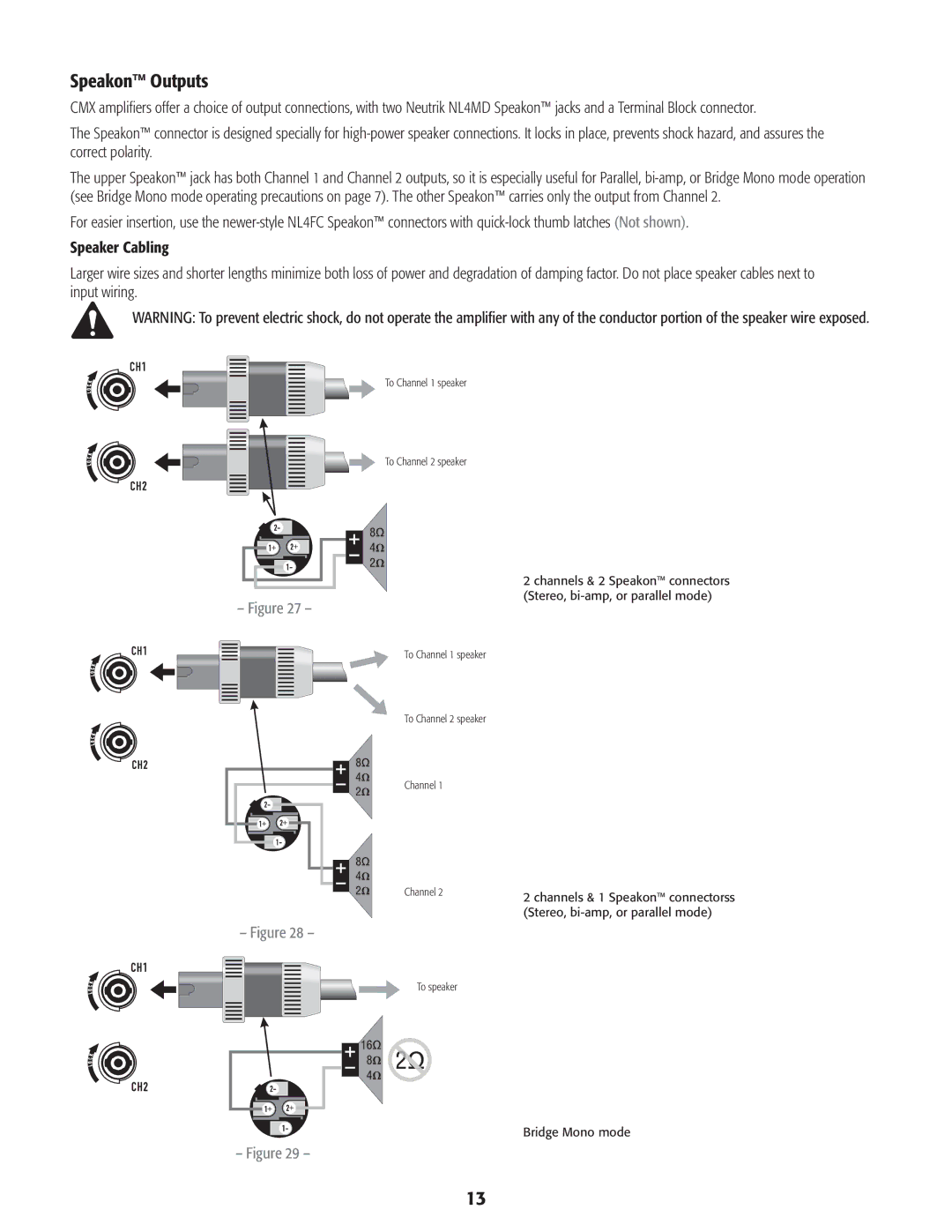 QSC Audio CMX 500V, CMX 800V, CMX 300V user manual Speakon Outputs 