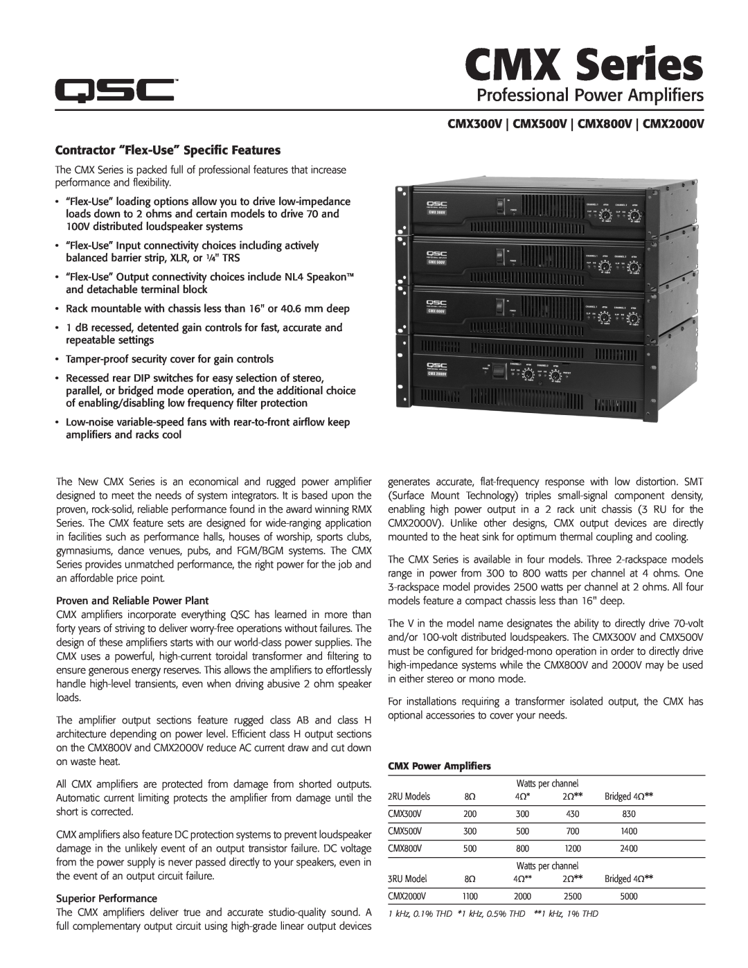 QSC Audio manual Contractor “Flex-Use” Specific Features, CMX300V CMX500V CMX800V CMX2000V, CMX Series 