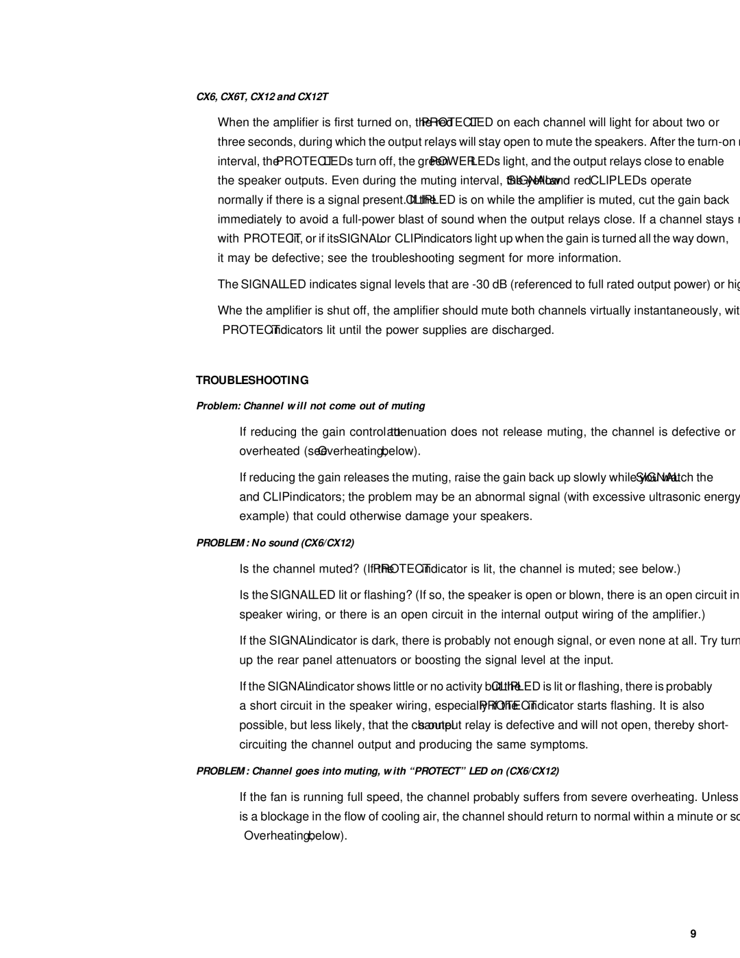 QSC Audio CX Series user manual Troubleshooting, CX6, CX6T, CX12 and CX12T 