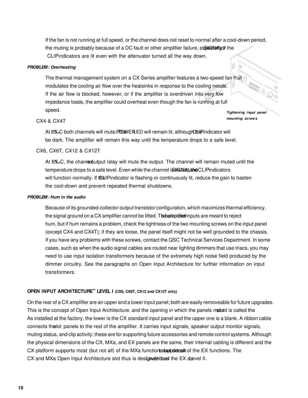 QSC Audio CX Series user manual Problem Overheating, CX6, CX6T, CX12 & CX12T 