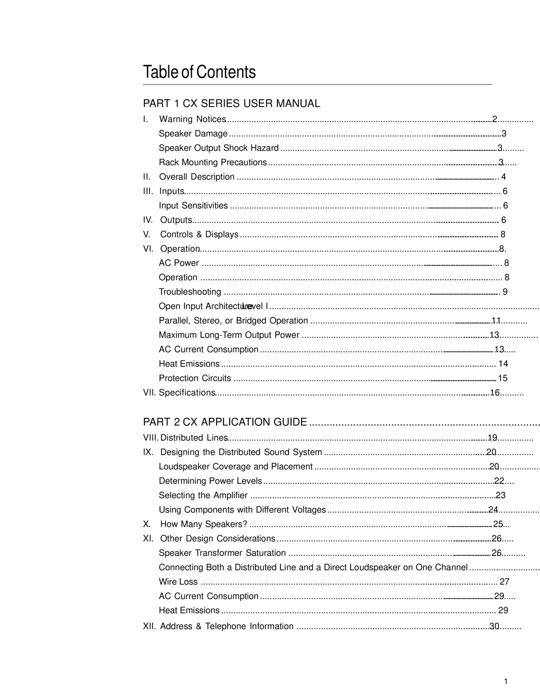 QSC Audio CX Series user manual Table of Contents 