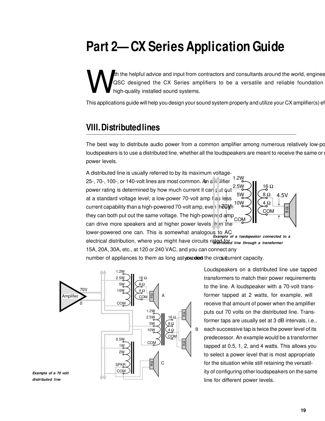 QSC Audio CX Series user manual VIII. Distributed lines, Line for different power levels 