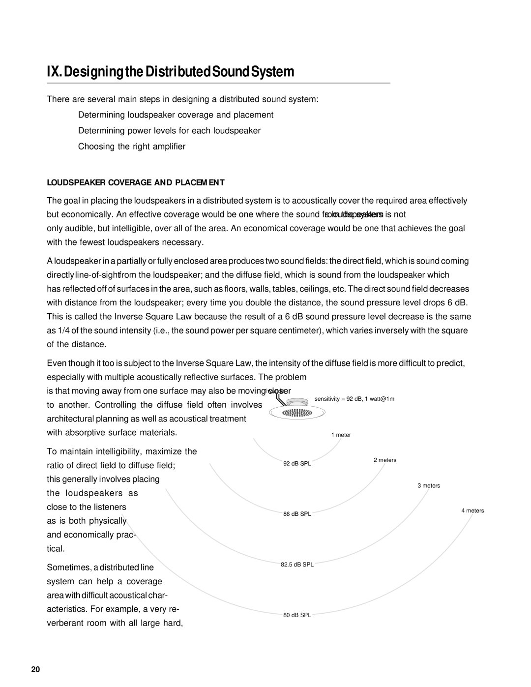 QSC Audio CX Series user manual IX. Designing the Distributed Sound System, Loudspeaker Coverage and Placement 