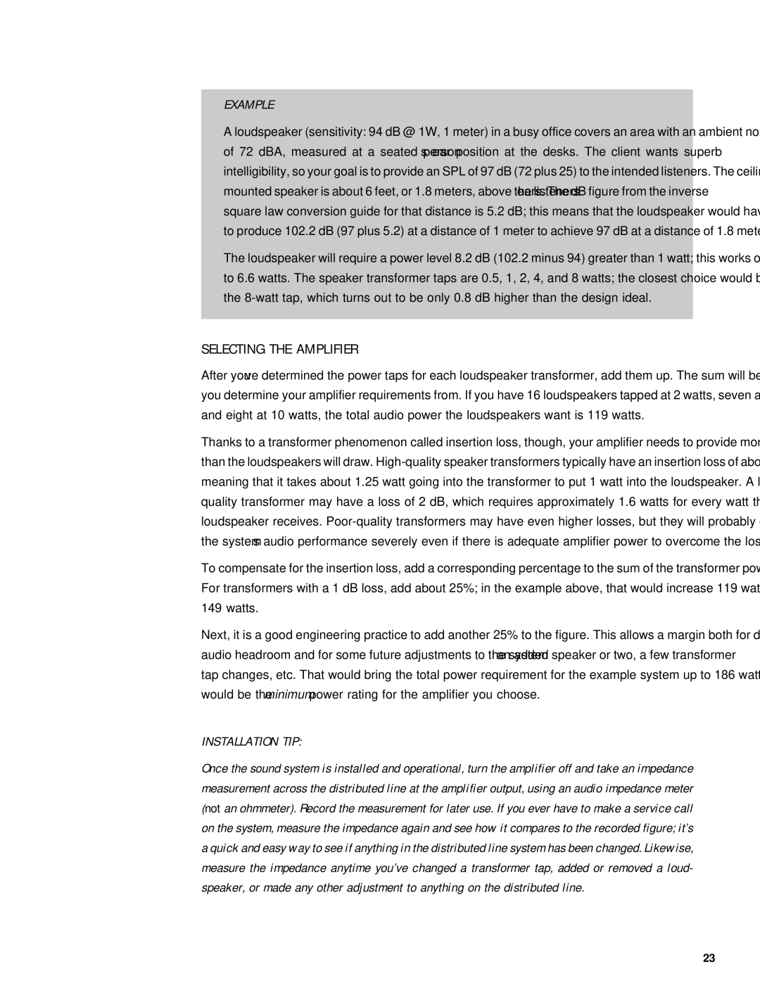 QSC Audio CX Series user manual Selecting the Amplifier, Example 