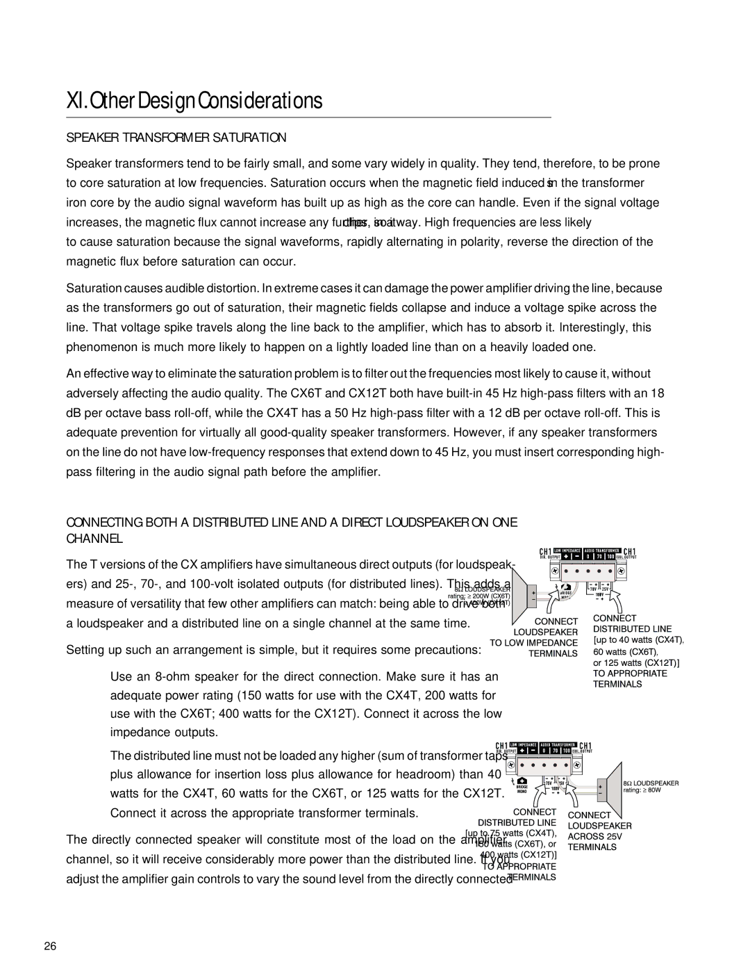 QSC Audio CX Series user manual XI. Other Design Considerations, Speaker Transformer Saturation 