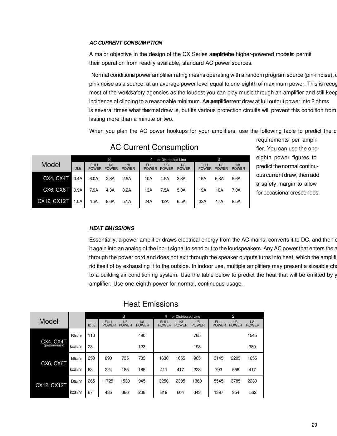 QSC Audio CX Series user manual Heat Emissions 