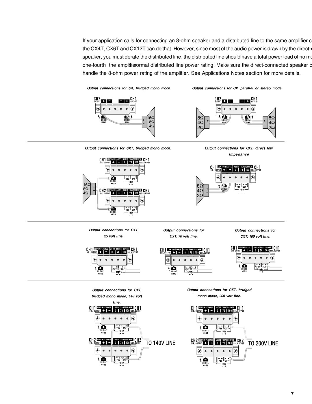 QSC Audio CX Series user manual Output connections for CX, bridged mono mode 