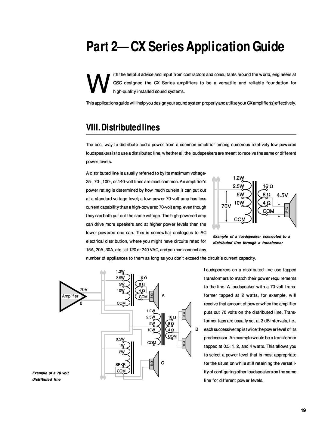 QSC Audio CX Series user manual VIII. Distributed lines, Part 2-CXSeries Application Guide, 70V 10W, 4.5V 