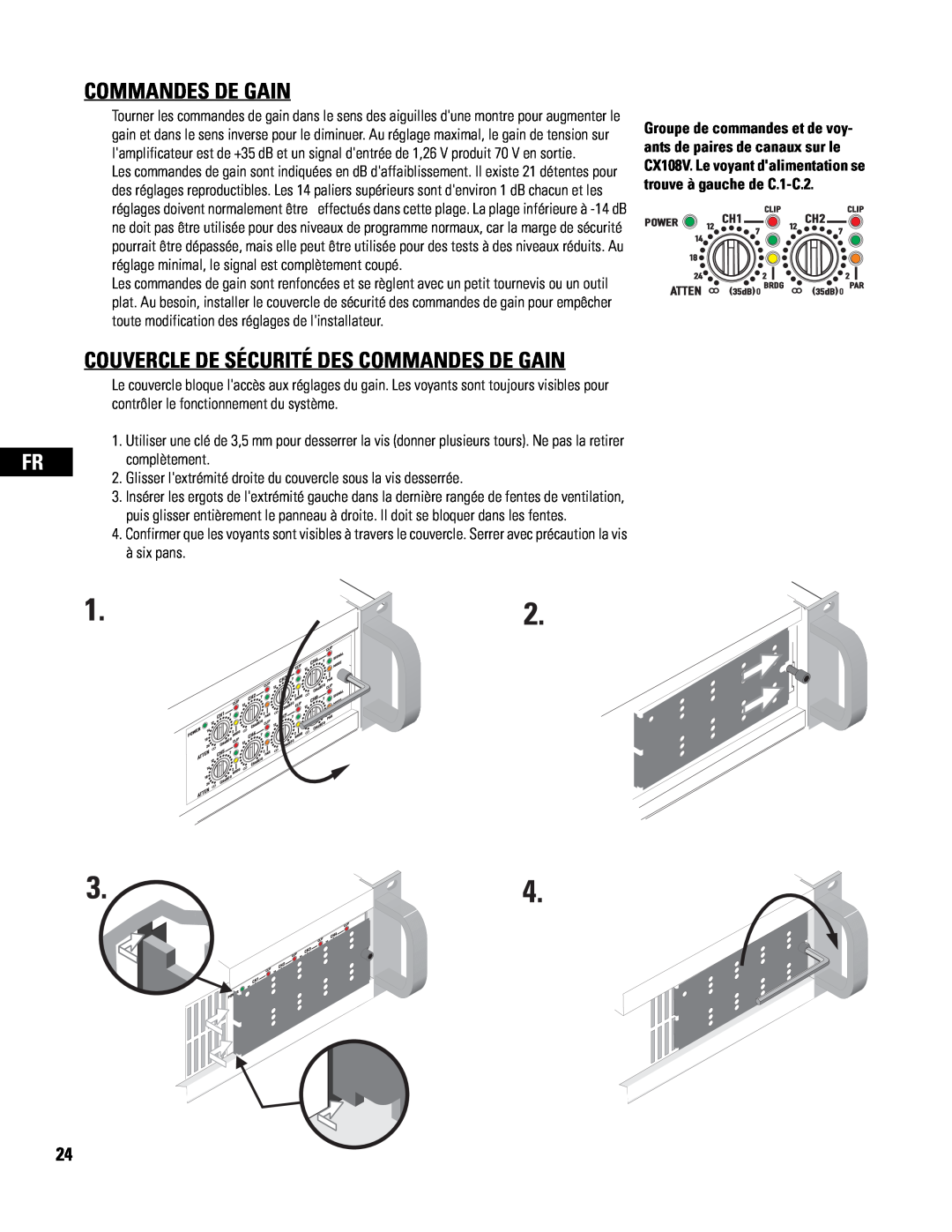 QSC Audio CX108V user manual Couvercle De Sécurité Des Commandes De Gain 