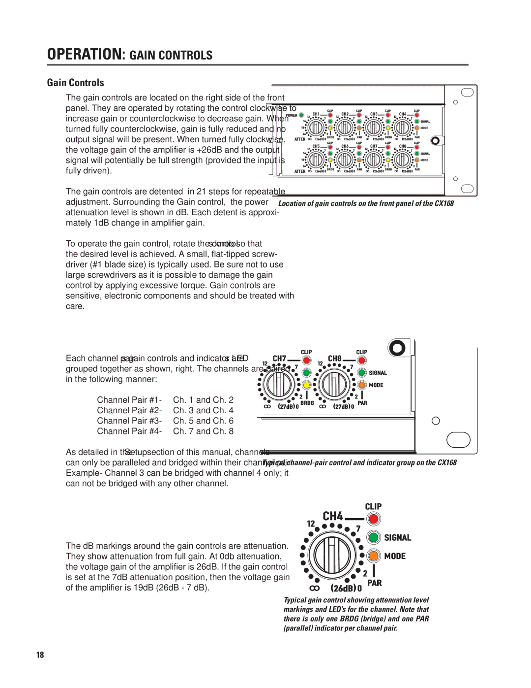 QSC Audio CX168 user manual Operation Gain Controls 