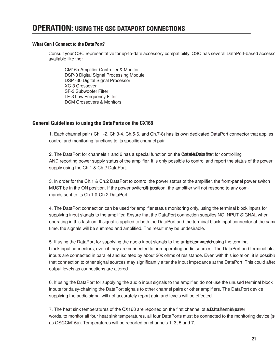 QSC Audio user manual General Guidelines to using the DataPorts on the CX168, What Can I Connect to the DataPort? 