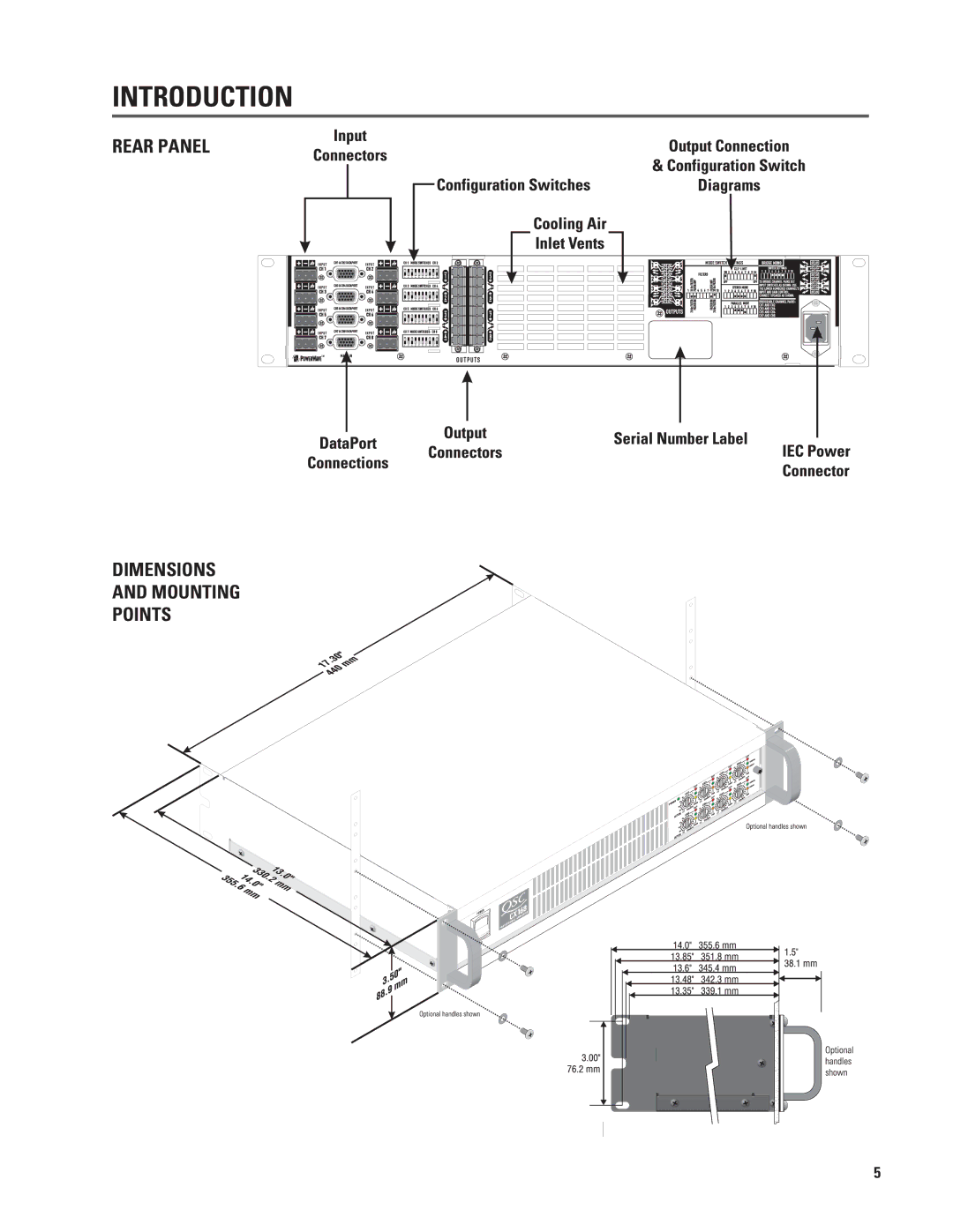 QSC Audio CX168 user manual Rear Panel Dimensions Mounting Points 