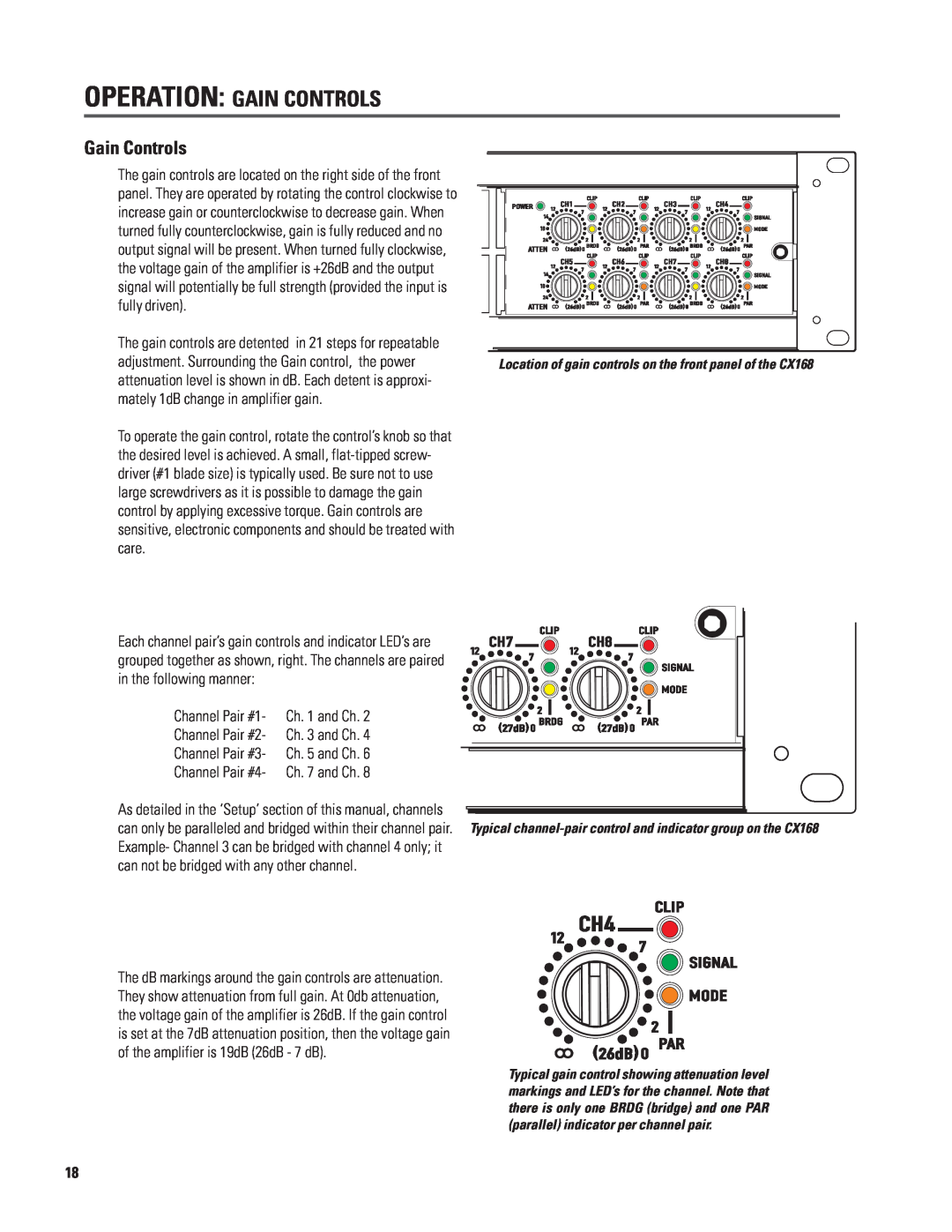 QSC Audio CX168 user manual Operation Gain Controls 