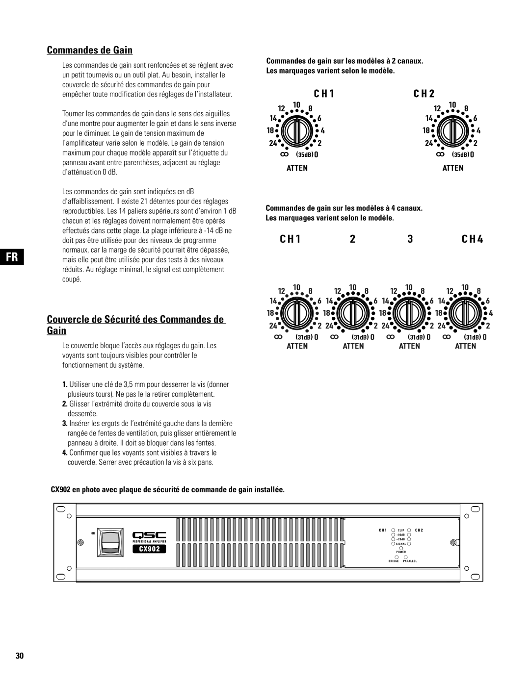 QSC Audio CX602V, CX404, CX902, CX702, CX204V, CX1102, CX1202V, CX302V, CX254 Couvercle de Sécurité des Commandes de Gain 