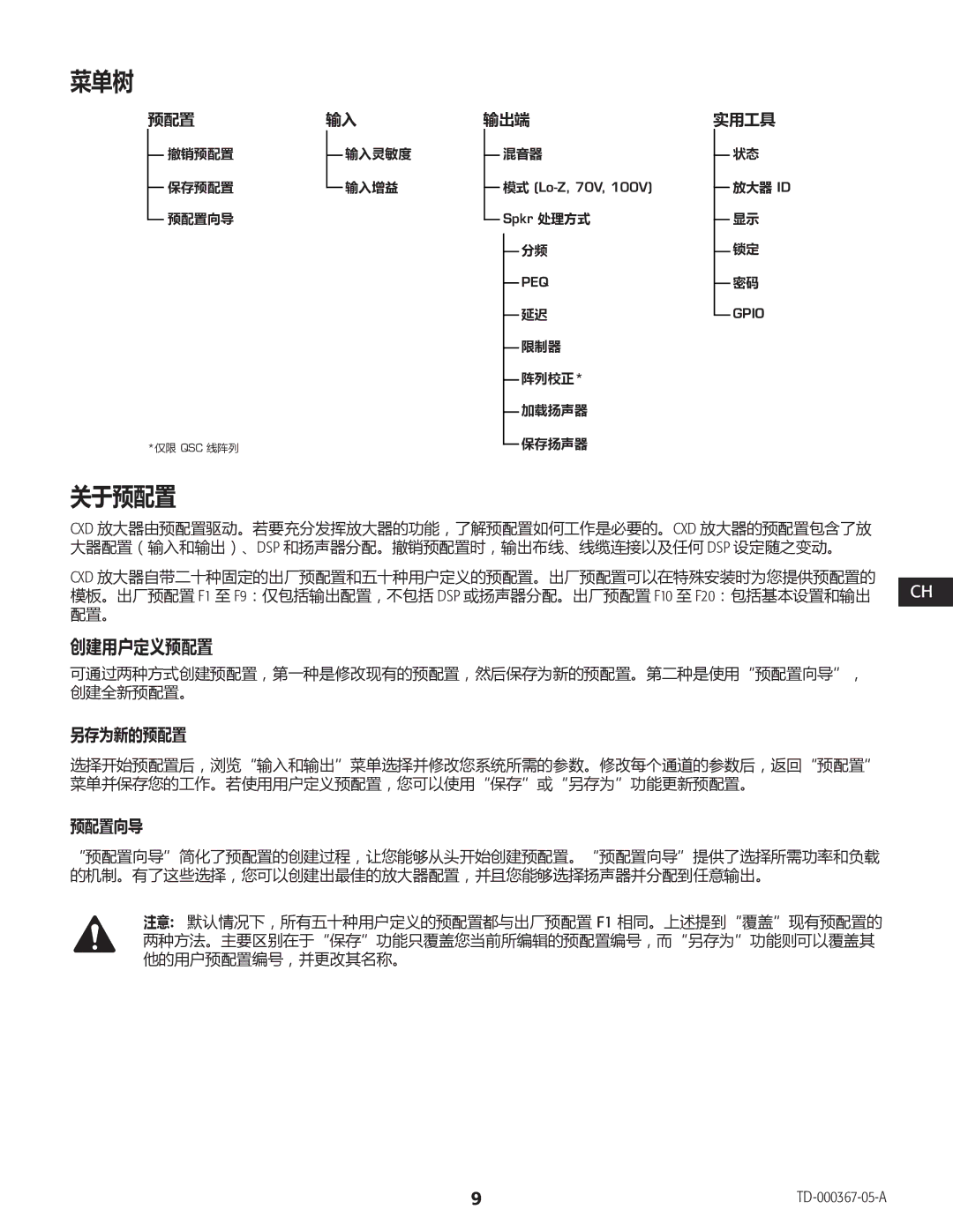 QSC Audio CXD4.2, CXD4.5, CXD4.3 manual 创建用户定义预配置, 预配置 输出端 实用工具 