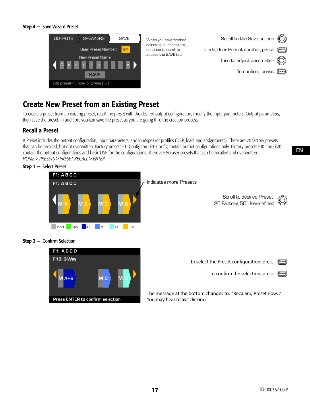 QSC Audio CXD4.3, CXD4.2, CXD4.5 manual Create New Preset from an Existing Preset, Recall a Preset 