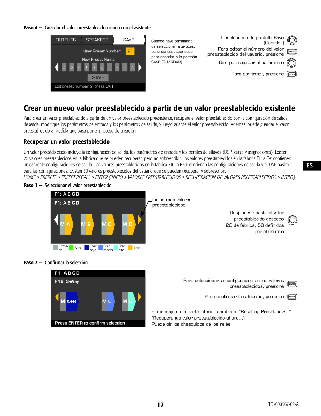 QSC Audio CXD4.3, CXD4.2, CXD4.5 manual Recuperar un valor preestablecido, Paso 1 Seleccionar el valor preestablecido 