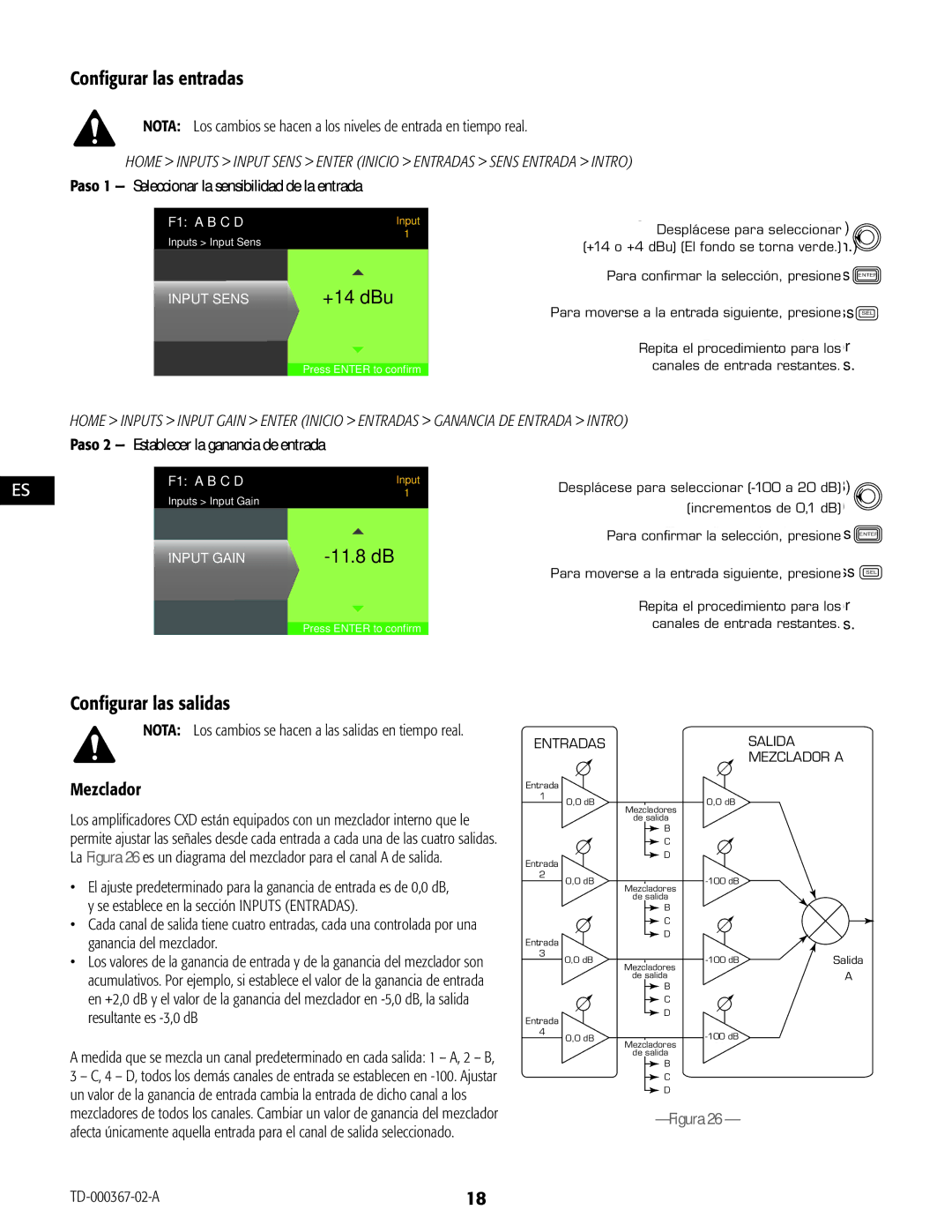 QSC Audio CXD4.2, CXD4.5, CXD4.3 manual Configurar las entradas, Configurar las salidas, Mezclador 