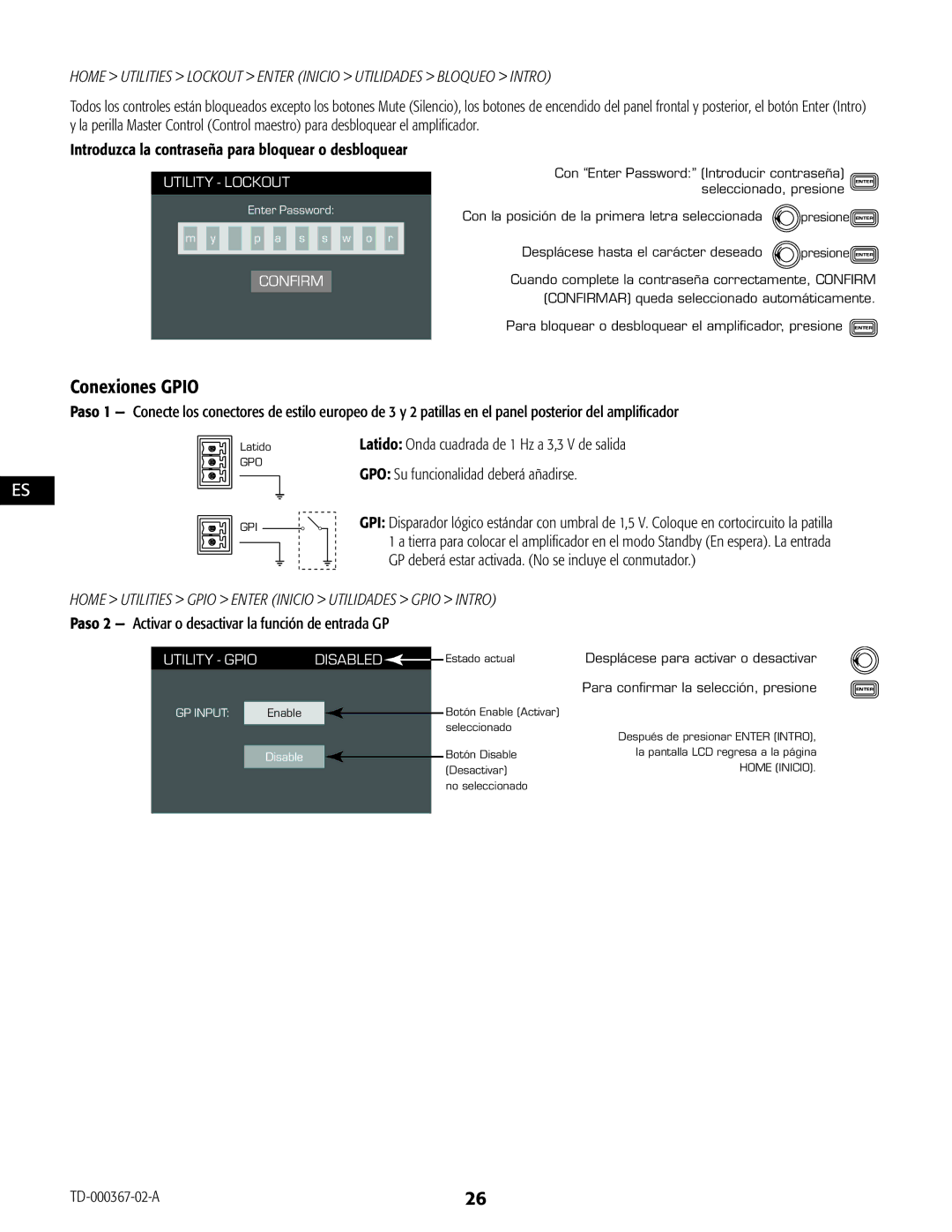 QSC Audio CXD4.3, CXD4.2, CXD4.5 manual Conexiones Gpio, Paso 2 Activar o desactivar la función de entrada GP 