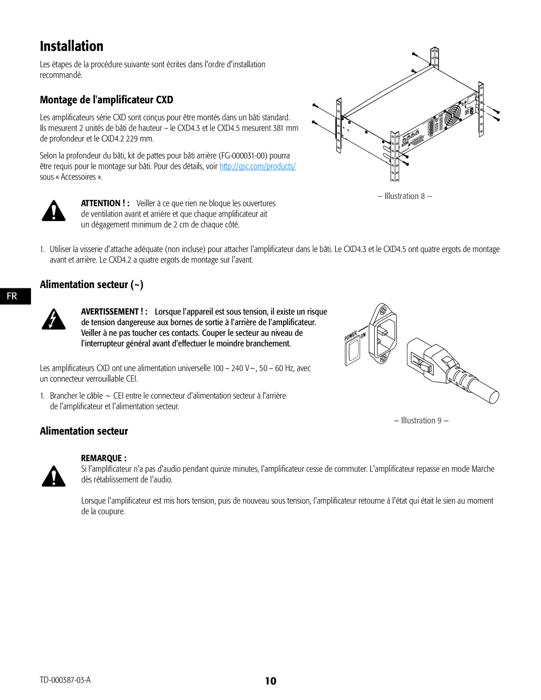 QSC Audio CXD4.5, CXD4.2, CXD4.3 manual Montage de lamplificateur CXD, Alimentation secteur ~ 