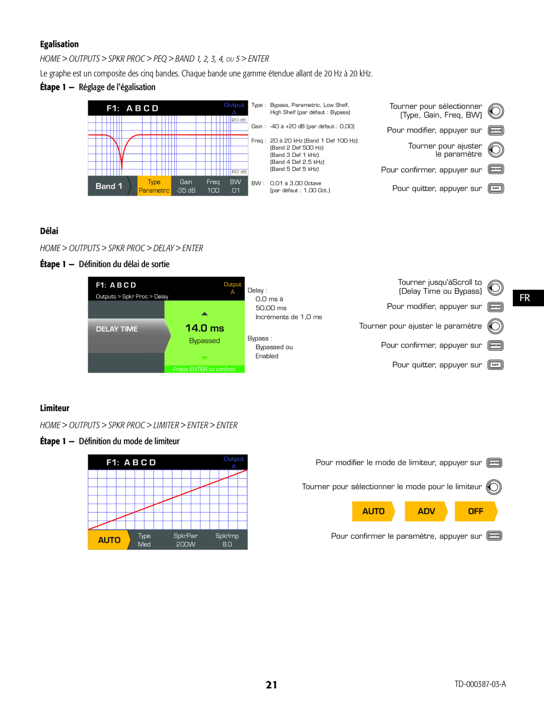 QSC Audio CXD4.2, CXD4.5, CXD4.3 manual Egalisation, Délai, Limiteur 