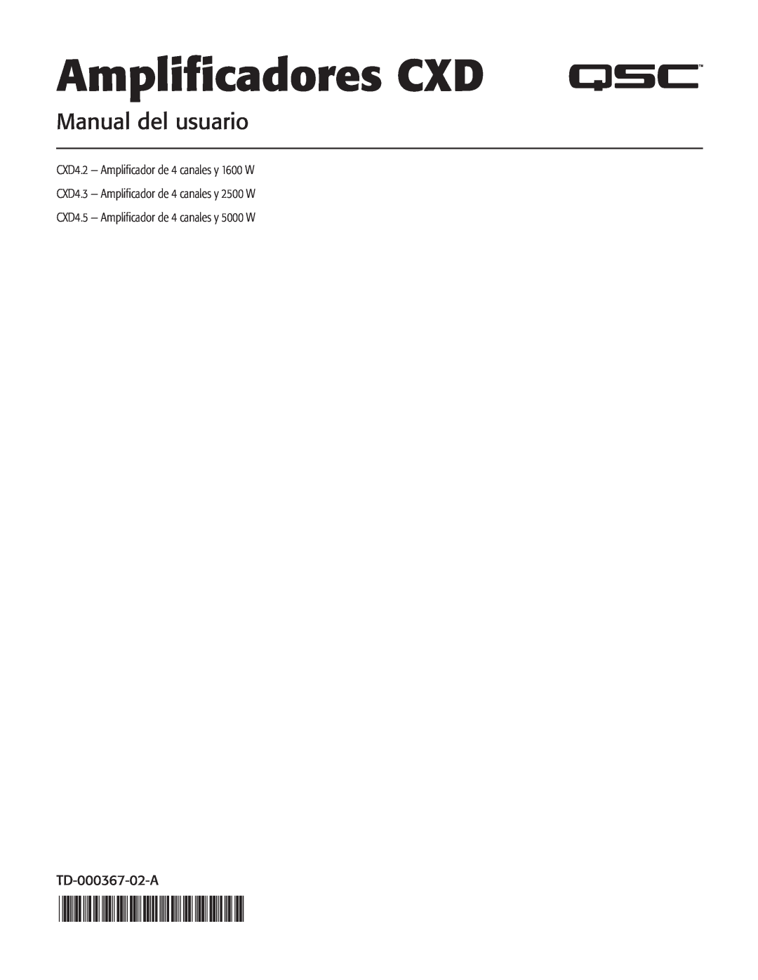 QSC Audio CXD4.5, CXD4.2, CXD4.3 manual Amplificadores CXD, Manual del usuario, TD-000367-02-A 