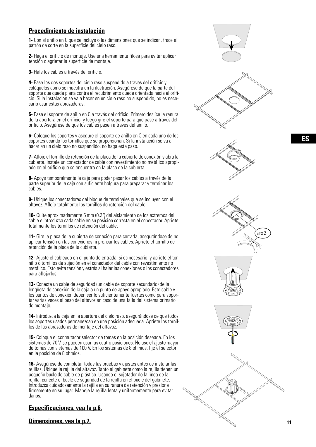 QSC Audio AD-CI52ST, D-CI52T user manual Procedimiento de instalación, Especificaciones, vea la p.6 Dimensiones, vea la p.7 